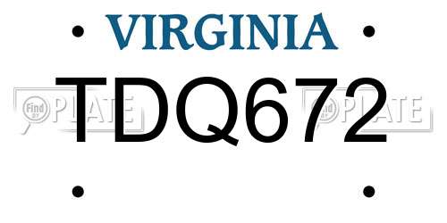 TDQ672 Virginia License Plate