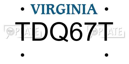 TDQ67T Virginia License Plate