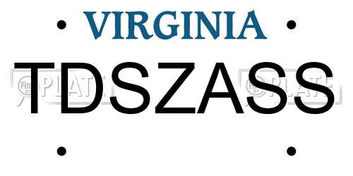 TDSZASS Virginia License Plate