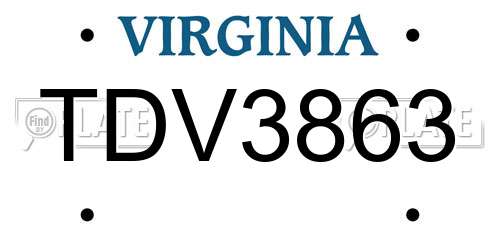 TDV3863 Virginia License Plate