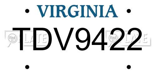 TDV9422 Virginia License Plate