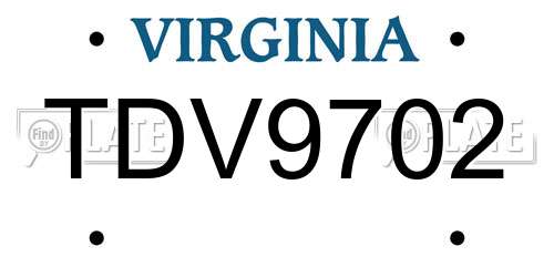 TDV9702 Virginia License Plate