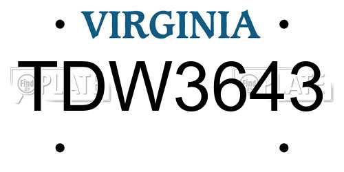 TDW3643 Virginia License Plate