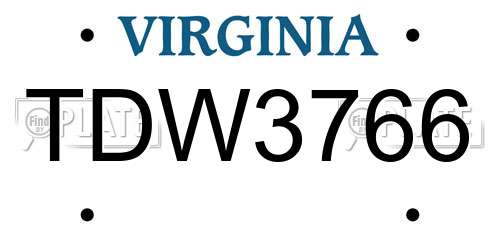TDW3766 Virginia License Plate