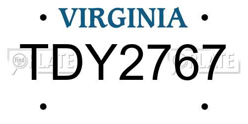 TDY2767 Virginia License Plate