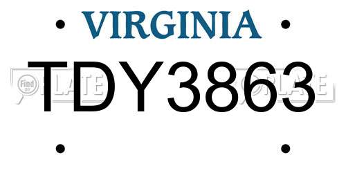 TDY3863 Virginia License Plate