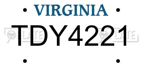 TDY4221 Virginia License Plate