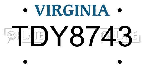 TDY8743 Virginia License Plate