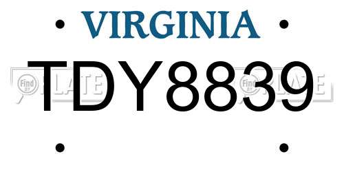 TDY8839 Virginia License Plate