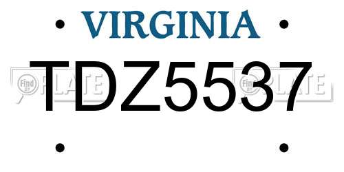 TDZ5537 Virginia License Plate
