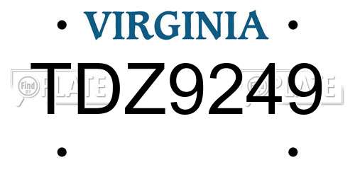 TDZ9249 Virginia License Plate