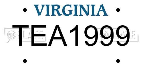 TEA1999 Virginia License Plate