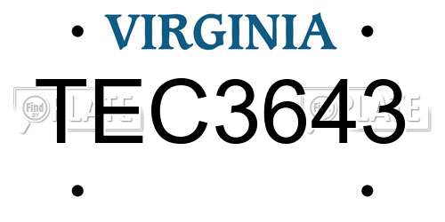 TEC3643 Virginia License Plate