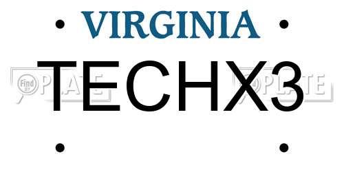 TECHX3 Virginia License Plate