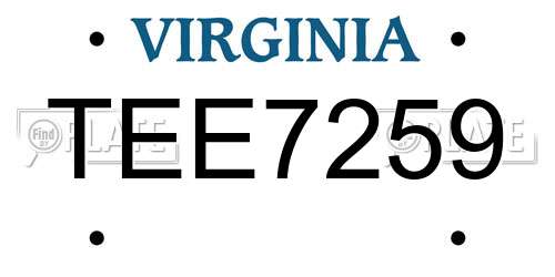 TEE7259 Virginia License Plate