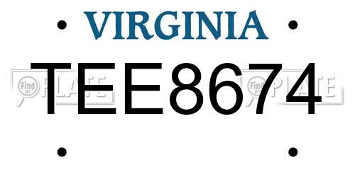 TEE8674 Virginia License Plate