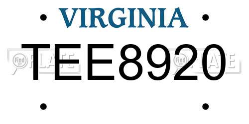 TEE8920 Virginia License Plate