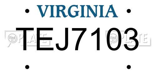 TEJ7103 Virginia License Plate