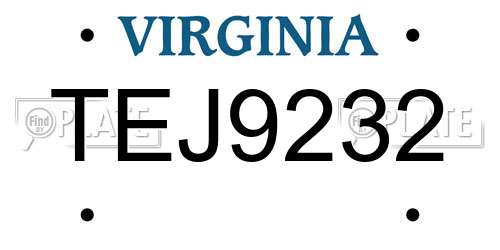 TEJ9232 Virginia License Plate