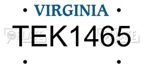 TEK1465 Virginia License Plate