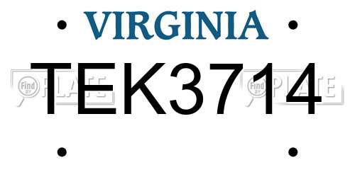 TEK3714 Virginia License Plate