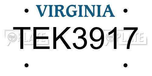 TEK3917 Virginia License Plate