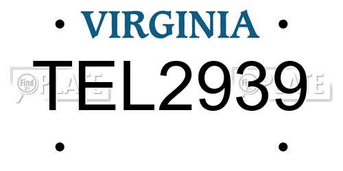 TEL2939 Virginia License Plate