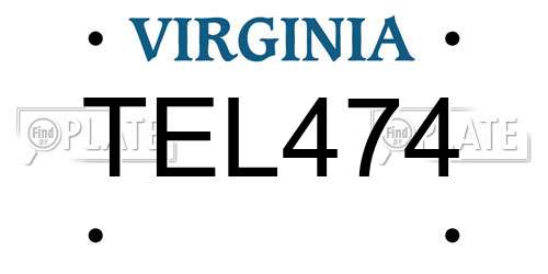 TEL474 Virginia License Plate