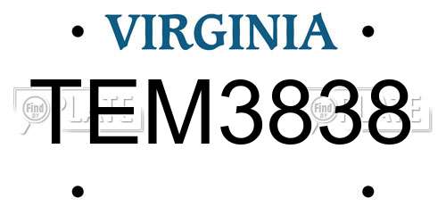 TEM3838 Virginia License Plate