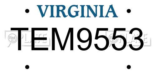 TEM9553 Virginia License Plate