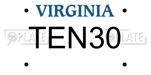 TEN30 Virginia License Plate