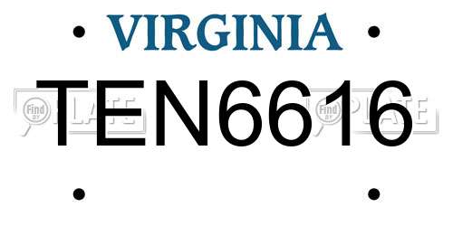 TEN6616 Virginia License Plate