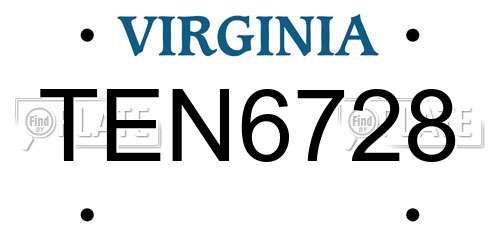 TEN6728 Virginia License Plate
