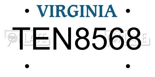 TEN8568 Virginia License Plate