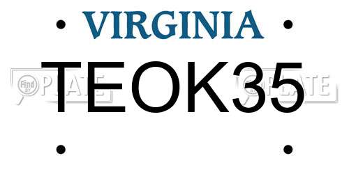TEOK35 Virginia License Plate