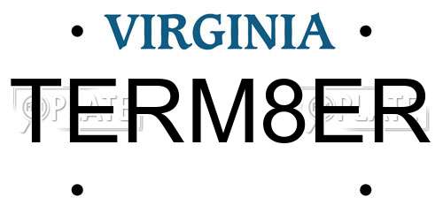 TERM8ER Virginia License Plate