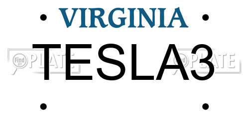 TESLA3 Virginia License Plate
