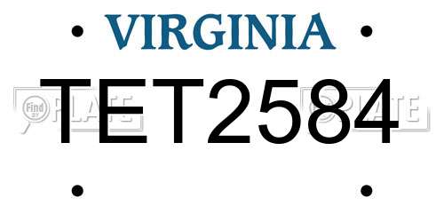 TET2584 Virginia License Plate