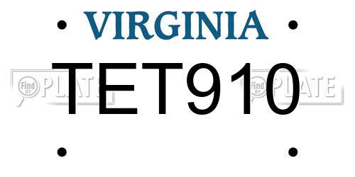 TET910 Virginia License Plate
