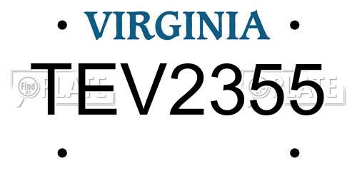 TEV2355 Virginia License Plate
