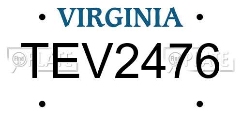 TEV2476 Virginia License Plate