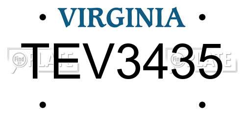 TEV3435 Virginia License Plate