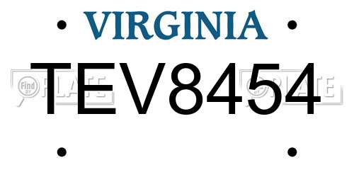 TEV8454 Virginia License Plate