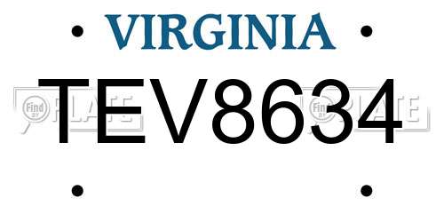TEV8634 Virginia License Plate