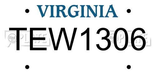 TEW1306 Virginia License Plate