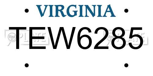 TEW6285 Virginia License Plate