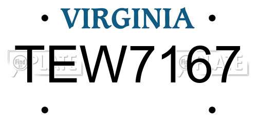TEW7167 Virginia License Plate