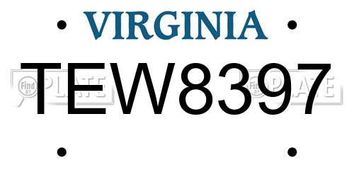 TEW8397 Virginia License Plate