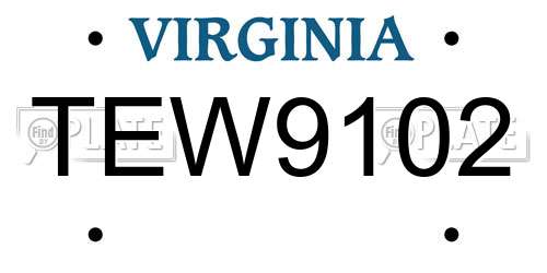 TEW9102 Virginia License Plate