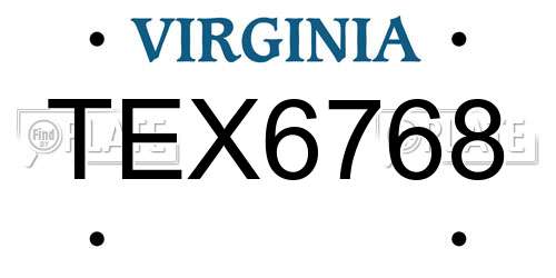 TEX6768 Virginia License Plate